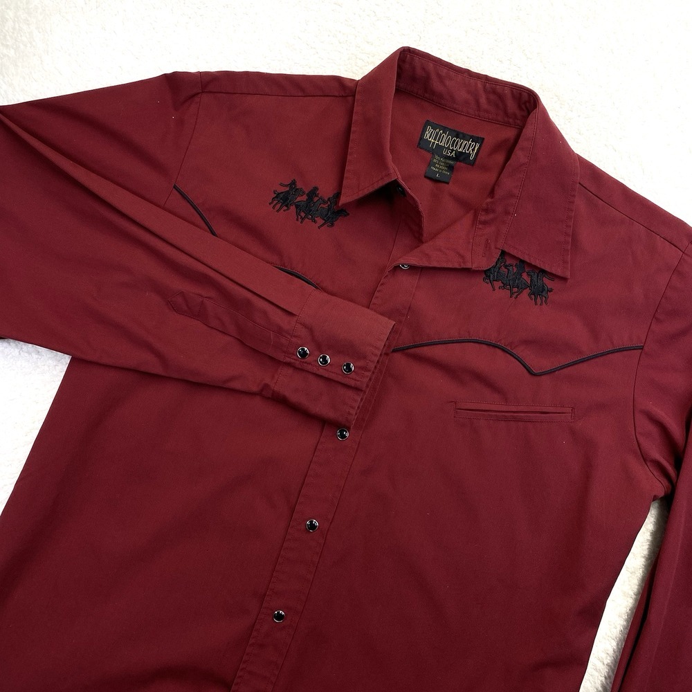 Buffalo Country Mens Western Shirt Horse Embroidered Pearl Snap Saddle Cowboys L